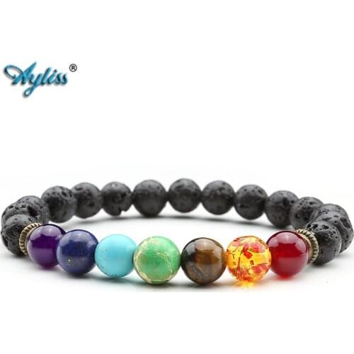 Ayliss 7 Chakra Beads Bracelet With Lava Stone Healing Balance Beads Reiki Buddha Prayer Natural Stone Yoga Stretch Bracelets