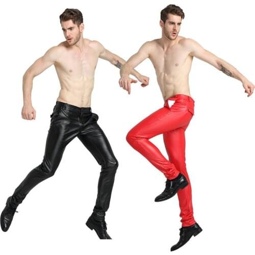 Brand Men Leather Pants Slim Fit Elastic Style Spring Summer Fashion PU Leather Trousers Motorcycle Pants Streetwear