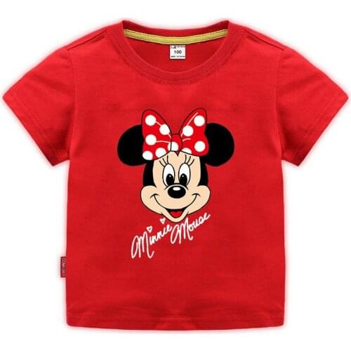Disney childrens T-shirt Minnie pattern round neck home school undershirt cotton comfortable and breathable universal T-shirt