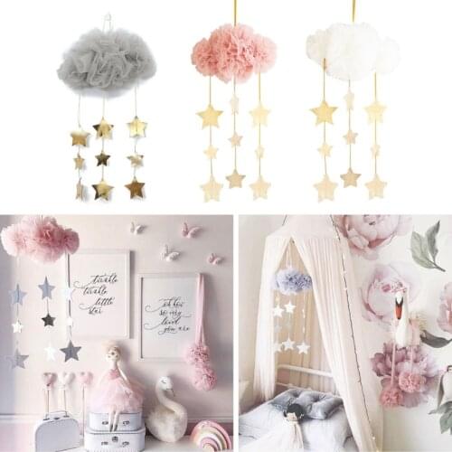 Baby Nursery Ceiling Mobile Crib Clouds Stars Hanging Ornament DIY Net Yarn Kids Room Baby Shower Decoration Photo Props