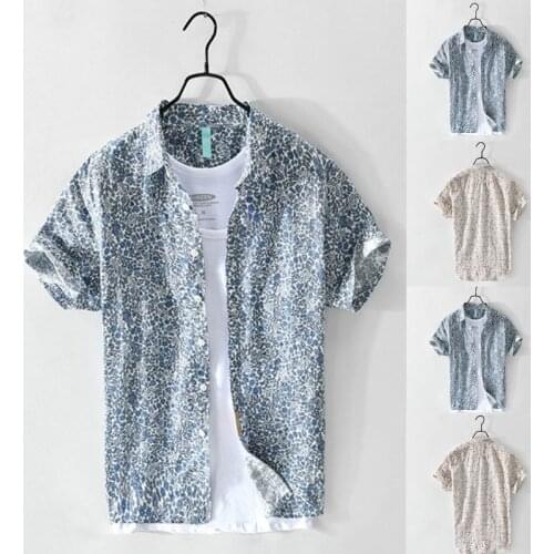 Mens Summer Short Sleeve Hawaiian Shirts Multicolor Floral Print Button Down Lapel Blouse Beach Holiday Cotton Linen Casual