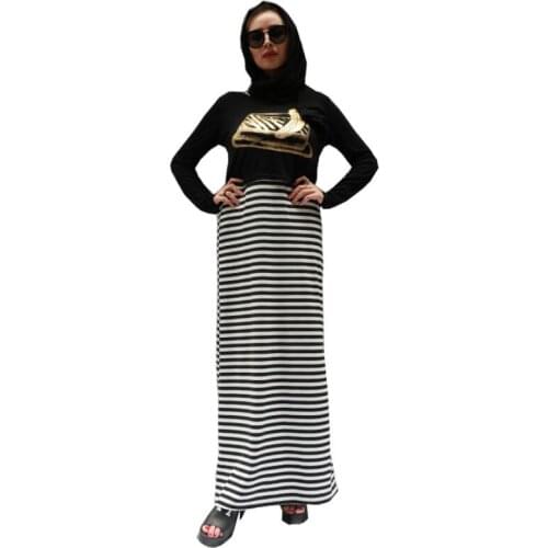 Baju Stripe Muslim Women Abaya Kaftan Moroccan Abayas Black Hijab Dress Modest Clothing Turkish Abai Prayer Jalbab Islam Robe