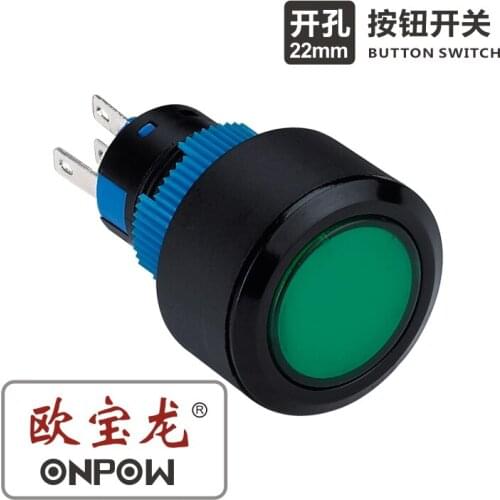 ONPOW 22mm momentary illuminated pushbutton switch BLACK LAS1-APY-11/G/12V