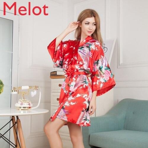 Chinese Style Chinese Tang Costume New Womens Pajamas Nightgown Short Artificial Silk Peacock Sexy Bathrobe Short Pajamas