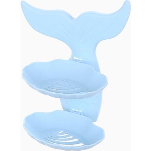 Creative Fish-shaped Double-layer Bathroom Shower Soap Container Dish Box Self-adhesive Bathroom Suction Cup Wall Drain Rack