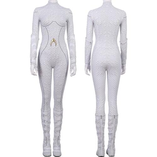 Aqua Cosplay Costume Atlanna White Jumpsuit Halloween Masquerade Polyester Bodysuit Full Set With Boots