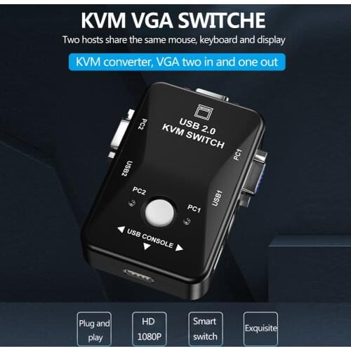 USB KVM Switch Box with 2 Ports 2 in 1 VGA Out Manual Switcher for Computer PC Laptop Monitor Keyboard Mouse Control