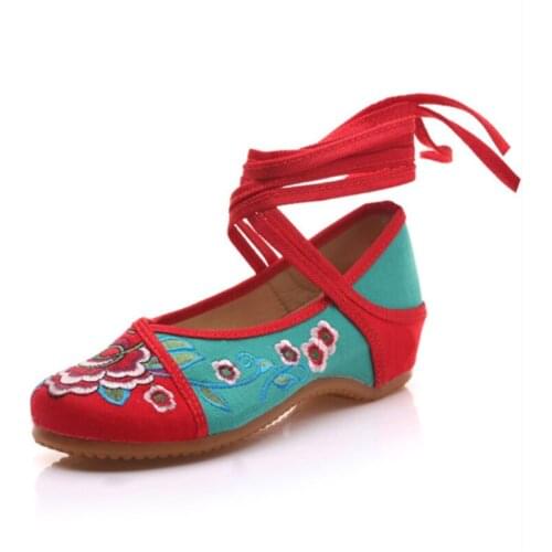 Summer Womens Walking Shoes Fashion Chinese Embroidered Dance Shoes Ladies Comfortable Bandage Ballet Female Designer Slides