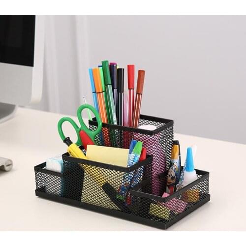 Metal Pen Holder Creative Stationery Desktop Multifunction Desk Organizer Storage Box Pen Container Home Office Supplies