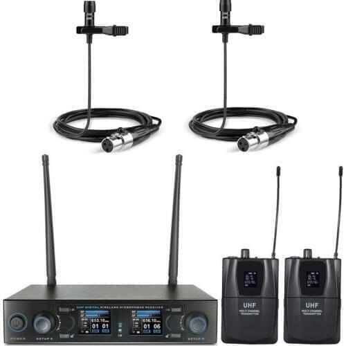 Bolymic Microphone Channels Professional Dual Cordless Lapel System Lavalier Mic For Wireless uhf