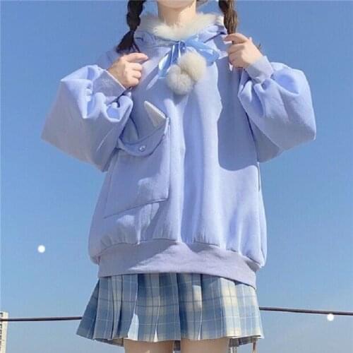 Preppy style cute pocket hoodie women Japane JK uniform sweet loose vintage long-sleeved sweatshirt Harajuku Oversize outerwear