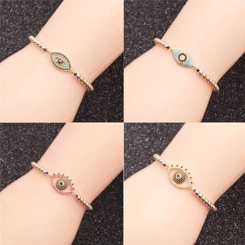 Trendy Turkish Gold Evil Eye Bracelet Pave CZ Charm Adjustable Bangles Female Party Jewelry For Women Lovers Best Gift 2021