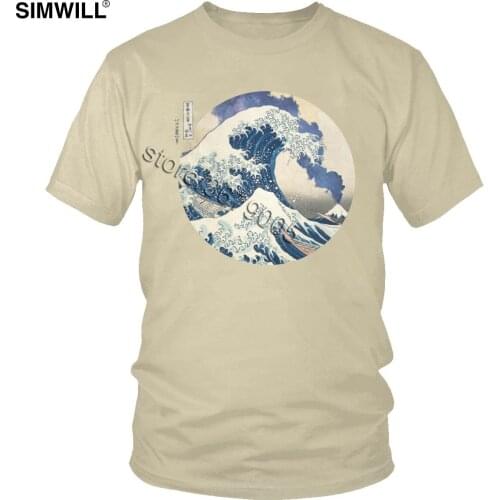 Great Wave Off Of Kanagawa Mount Fuji Eruption Tee for Men Cotton Katsushika Hokusai T Shirt Short Sleeved Crew Neck T-Shirt