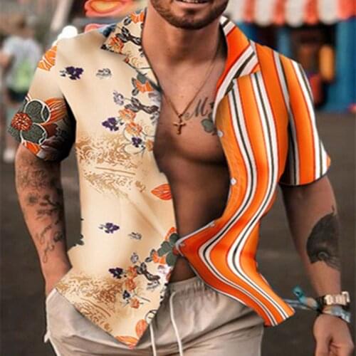 Summer Mens Printed Hawaii Casual Shirts Short Sleeve Shirt Mens Clothing Cardigan High-End Short Sleeve Dress Shirt 2021