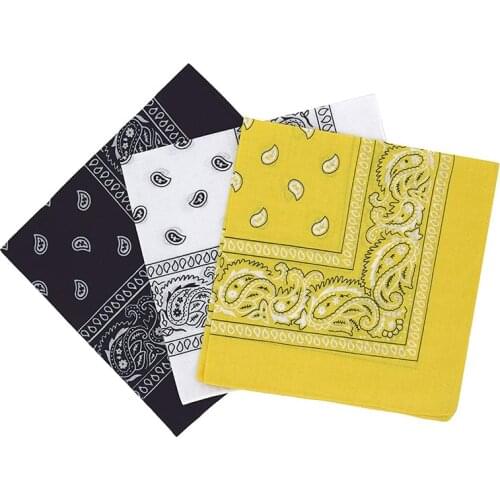Set of 3 bandanas Paisley Man and Woman 57 x 57 cm Black + white + yellow