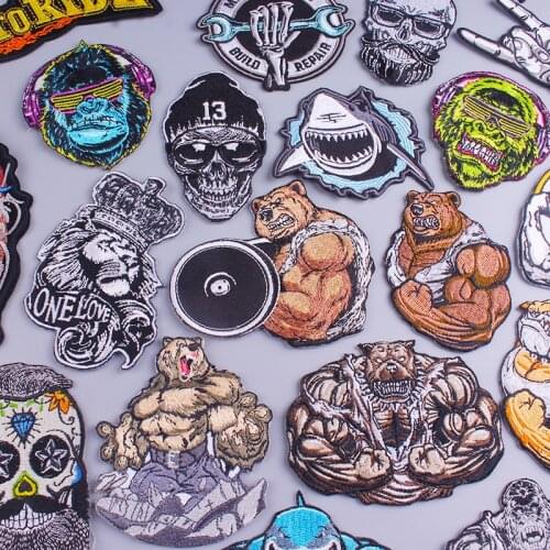 Prajna Skull Rock Patches On Clothing Biker Stickers Punk Animals Stripes Embroidered Patches For Jackets Iron On Parches Badges