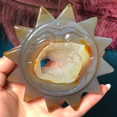 Natural agate carving the smiling face of the sun, home decoration & stone craft & witchcraft decoration cure