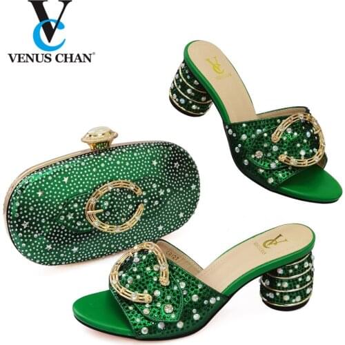 Latest Design African Women Wedding Shoes and Bag Set Decorated with Rhinestone Shoe and Bag Set for Party In Women Party Pumps