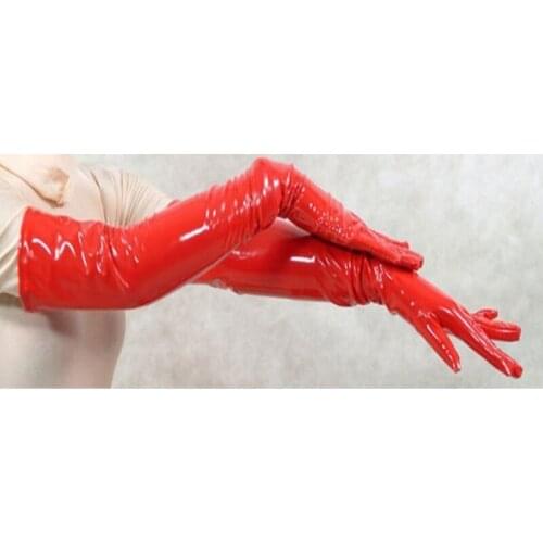 New Fashion Style Black/Red Faux Leather Finger Long Gloves Fetish Elbow Length Night Party Gloves Exotic Appeal Clubwear Gloves