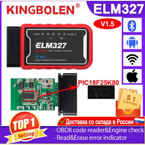 ELM327 WiFi BT V1.5 PIC18F25K80 Chip OBDII Diagnostic Tool For IPhone/Android/PC ELM 327 V 1.5 Auto Scanner Torque OBD