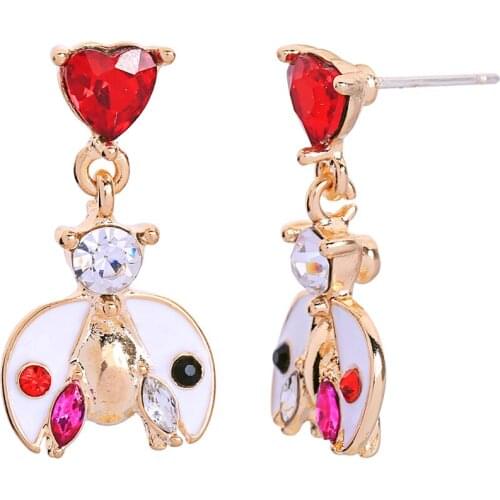 Wholesale 6 pair/lot high quality fashion jewelry accessories metal crystal insects enamel ladybug earrings