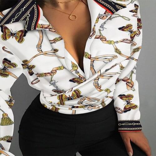 Autumn Women Casual Loose Long Sleeve Shirt Fashion Turn-Down Collar Ladies Tops Spring Elegant Vintage Printed Blouse Pullover