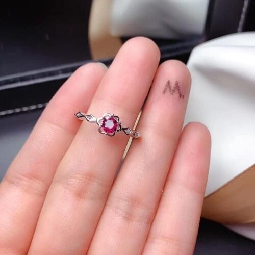 Chic red garnet gem ring girl silver jewelry birthday anniversary gift wine red good color round natural gem lucky stone hot