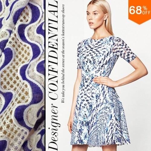 Blue and white new fashion hollow embroidery big flowers flashing high level african lace african chemical lace wedding fabrics