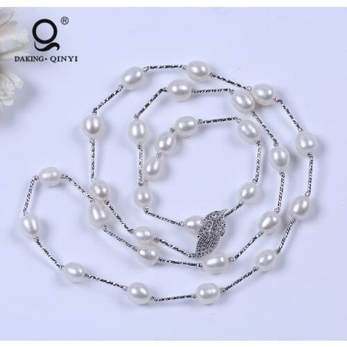Modern Latest Designs Women Jewelry Long Chain Natural White Freshwater Peal Necklace