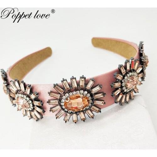 Baroque Vintage pink Crystal Heart Bridal Tiaras Crown Rhinestone Pageant Diadem Crown Hairband Bridal Women Hair Accessories