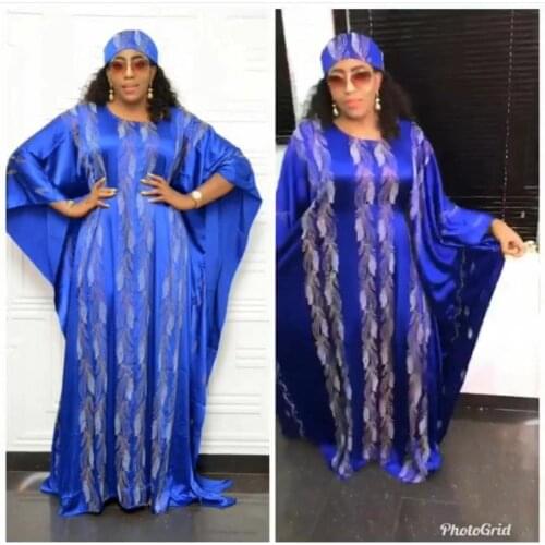 Tilapia striped rhinestones sparkly wide long dress africa style riche vestidos with head scarf