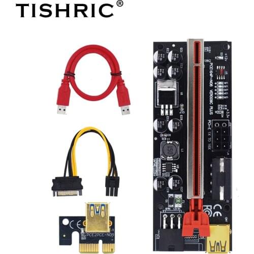 TISHRIC Riser 009C Plus gpu PCI Express 1X To 16X Extender 6Pin To SATA PCIE PCI-E X16 LED Riser Card For Miner Mining ETH BTC
