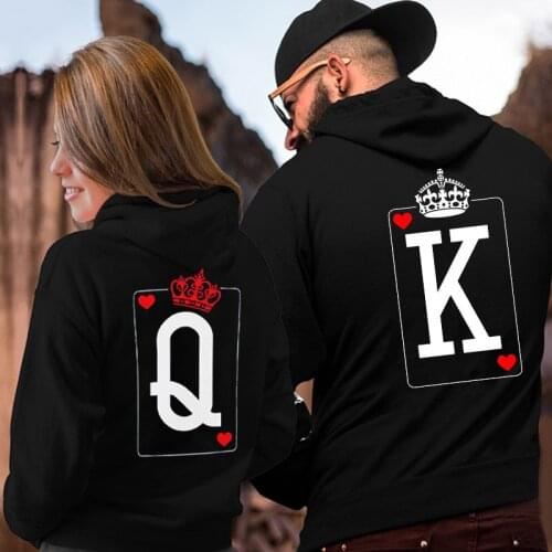Couple Hoodies Autumn Winter Women Men Harajuku Hooded Sweatshirt Female Full Sleeve Casual Pullovers Tops QUEEN KING Poker