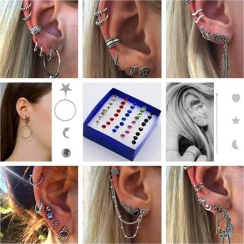 Ea890 Vintage Punk Earrings Tassel Chain Leaves Moon stars Crystal Imitation pearl flower earring Womens jewelry accessories