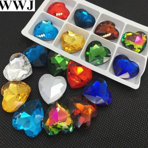 All Colors Sizes 8mm,10mm,12mm,14mm,16mm,18mm,27mm Heart Glass Crystal Fancy Stone Pointed Back No Holes Beads Accessory