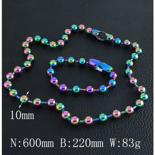 Womans Fashion Stainless Steel Vintage Jewelry Colorful Plated 6MM 8MM 10MM Bead Bracelet Necklace Sets For Women SGEZATBG1