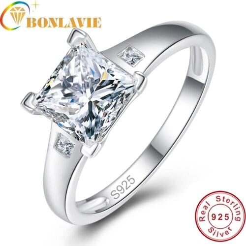 BONLAVIE Elegant Natural 7*7mm Square White Topaz Stone Ring Woman Fine Jewelry Pure Sterling Silver Wedding Brands 925 Ring