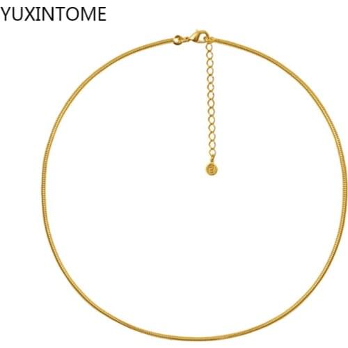 Width 1mm 925 Sterling Silver Chain Necklace Round Snake Clavicle Chain Minimalist Choker Necklace Gift Fine Party Jewelry