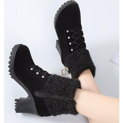 High Heel Winter Shoes Women Winter Boots Vogue Womens High Heel Boots Plush Warm Fur Shoes Ladies Brand Ankle Boots crystal