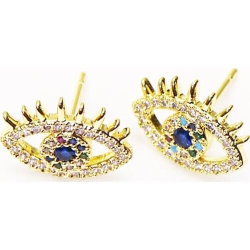 10 Pairs Eyes shape Stud earrings Fashion zirconia earrings Gold color Blue eyes shape stud earrings for women jewelry 8237