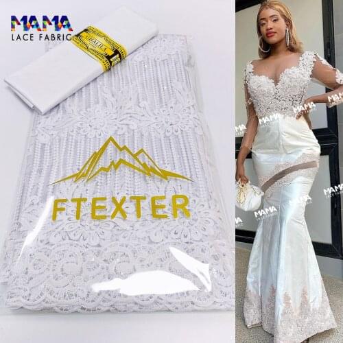 2.5+2.5 Yards 2021 Latest African Lace High Quality Collocation Tulle Lace And Basin Riche Senega Wedding Dress Sequins Material