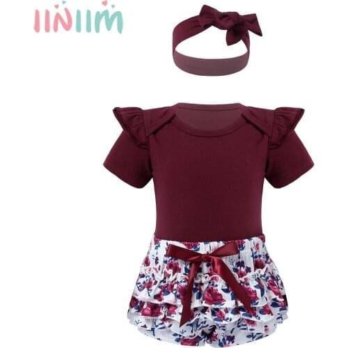2020 Baby Outfit Summer Clothing Infant Newborn Baby Girl Short Sleeve Romper Bodysuit Floral Tutu Shorts Pant Headband 3Pcs Set