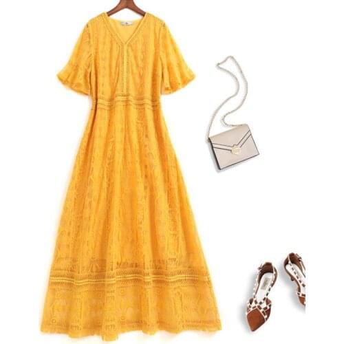 2021 New Summer Women Fashion Slim Dresses Lady Floral Lace Hollow Out Dress Elegant High Waist Plus Size 5xl Vestidos B09