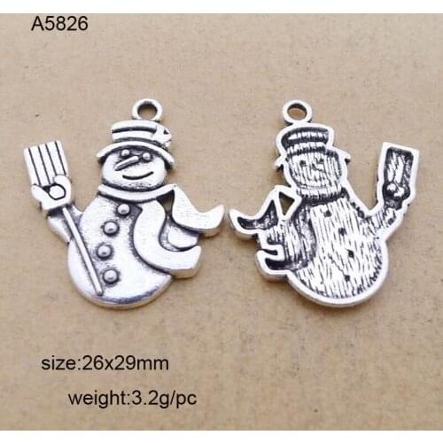 25PCS Wholesale Fashion Antique Silver Snowman Charms For Charms Bracelets 26x29mm