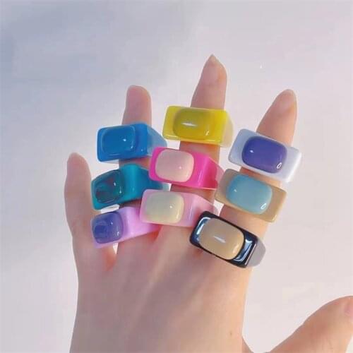 Square luster Acrylic Ring Transparent Candy Multicolor Resin Aesthetic Rings For Women Jewelry Boho Korea Travel Gifts anillo