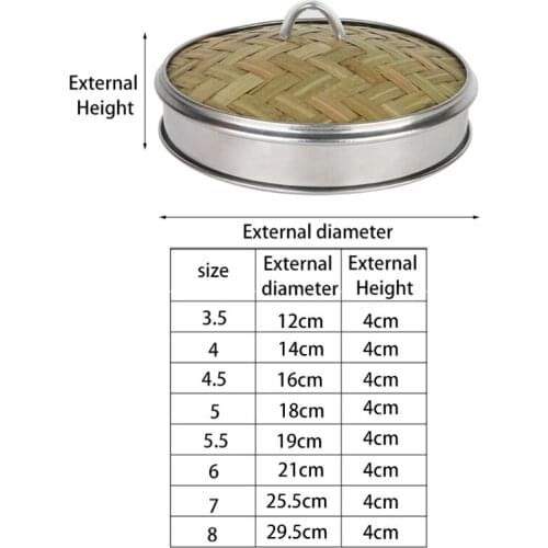 Bamboo Lid Cover with Stainless Steel Banding Handle for buns Dim Sum Food Steamer Kitchen Dumplings Basket Accessories