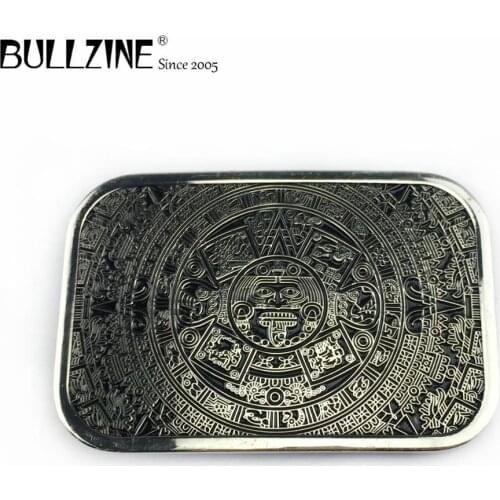Bullzine heavy zinc alloy aztec calendar belt buckle silver finish FP-02902 LUXURIOUS cowboy jeans gift belt buckle