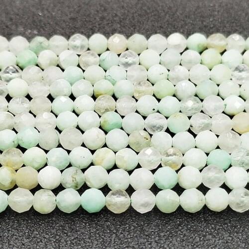 Natural Stone Loose Beads 3-4mm Australian Jade Angle Round Faceted Beading Making DIY Bracelet Necklace Jewelry Accessories