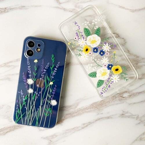 Smartphone Case For iphone 12 Pro Max 11 12 XR XS 6s 7 8 Plus 2020 SE Transparent Flower Shockproof Cell Phone Back Cover