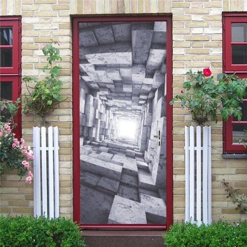 Grey Creative Geometry Door Decorative Wallpaper Vinyl Furniture Renovation Home Decor Mural Bathroom Living Room 3D Art Posters